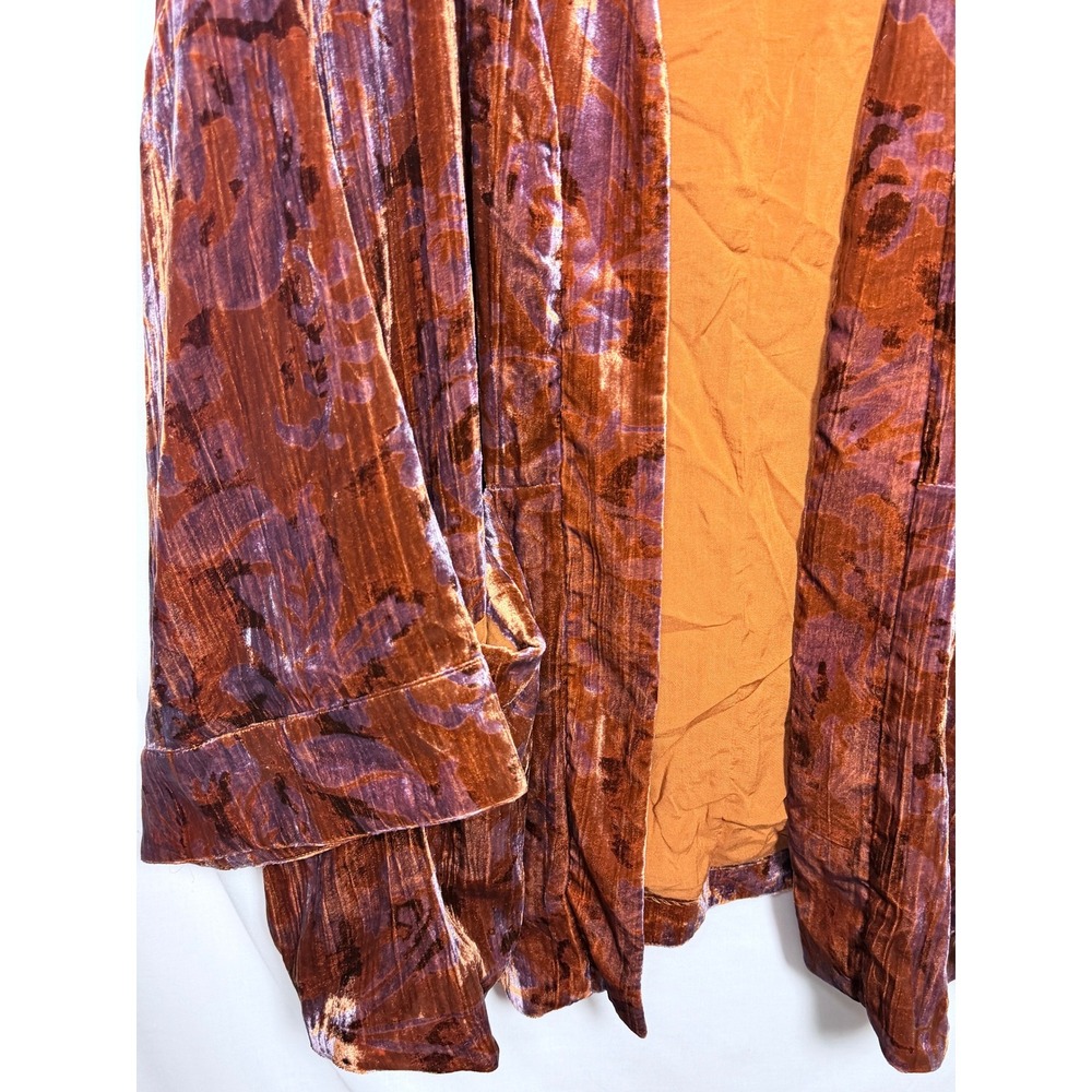 Anthropologie Velvet Kimono Cardigan XL Orange Purple Floral Open Boho Oversized - Picture 4 of 16